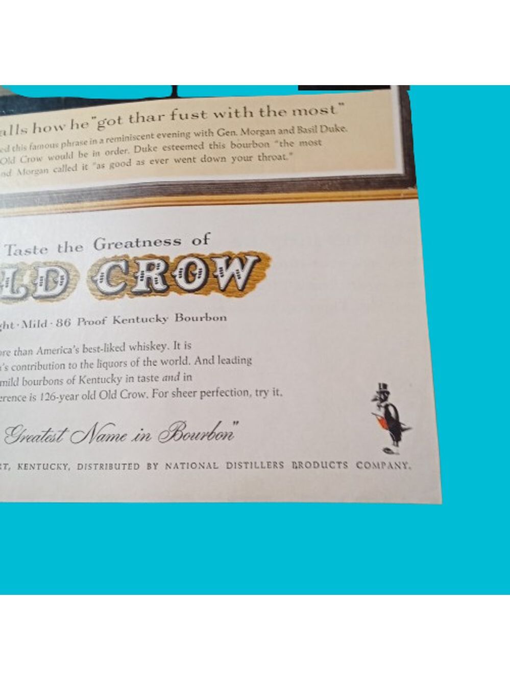 Vintage 1961 Old Crow Whiskey Print Ad LIFE Magazine Bourbon Bar Decor - Picture 5 of 10